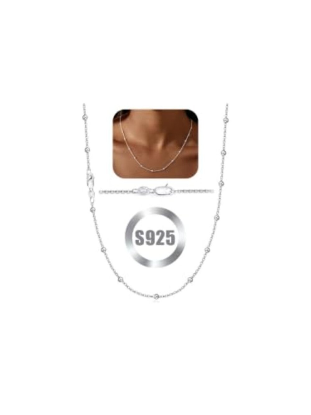 925 Sterling Silver Necklace Dainty Chain Beaded Box Snake 14in 16in 18in